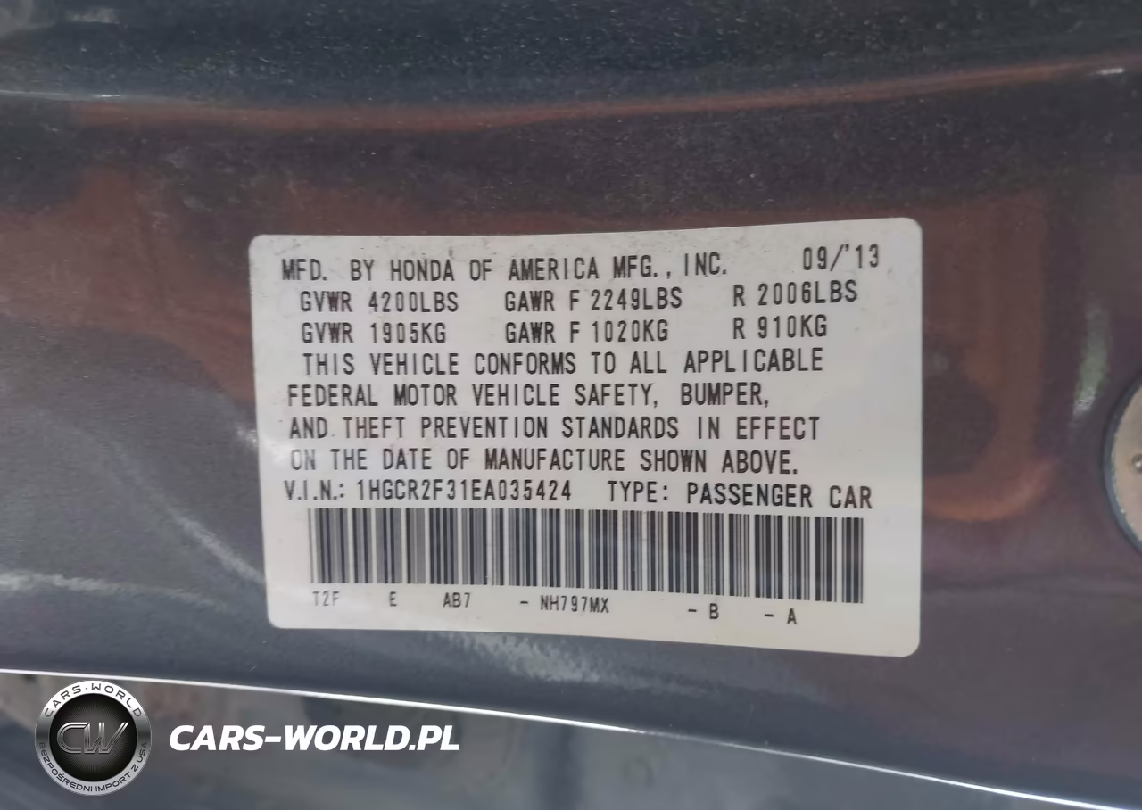 2014 Honda Accord Lx VIN:1HGCR2F31EA035424 - 9