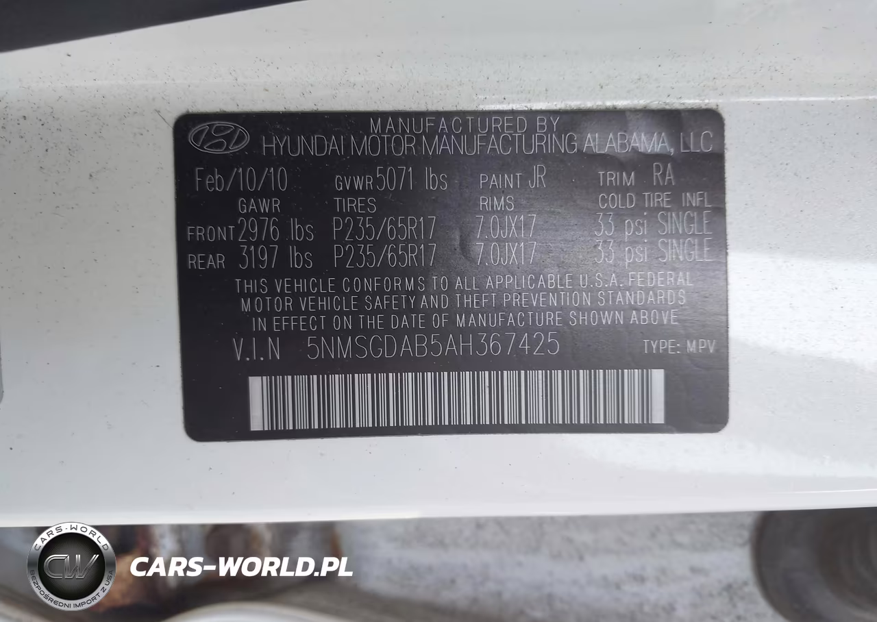2010 Hyundai Santa Fe Gls VIN:5NMSGDAB5AH367425 - 9