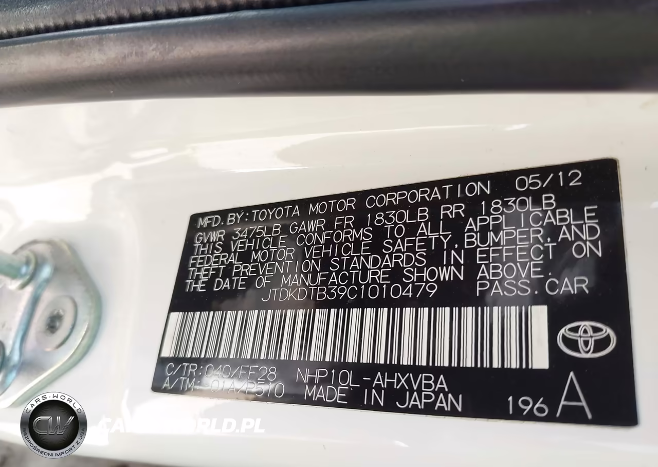 2012 Toyota Prius C Two VIN:JTDKDTB39C1010479 - 9