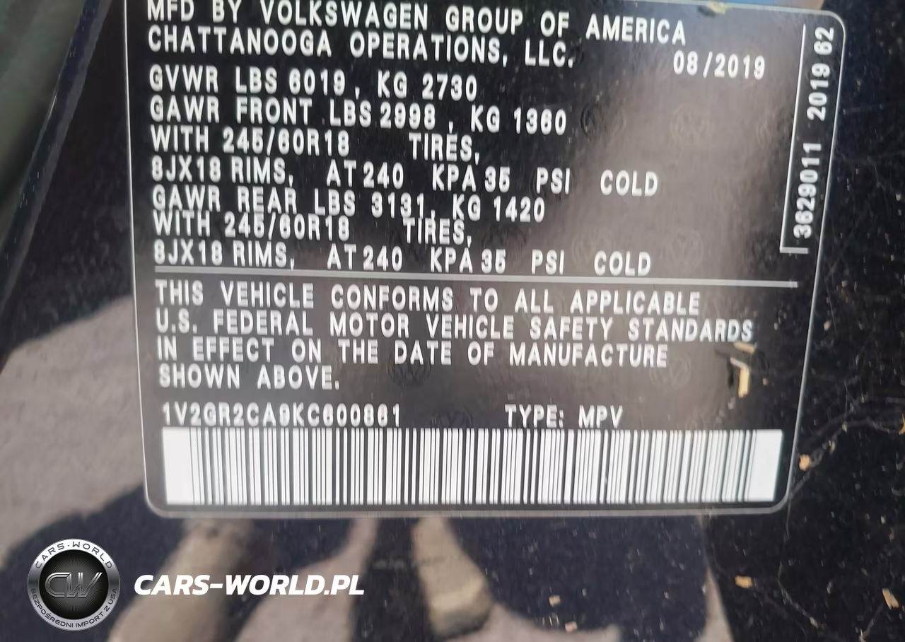 2019 Volkswagen Atlas 3.6L V6 S VIN:1V2GR2CA9KC600861 - 9