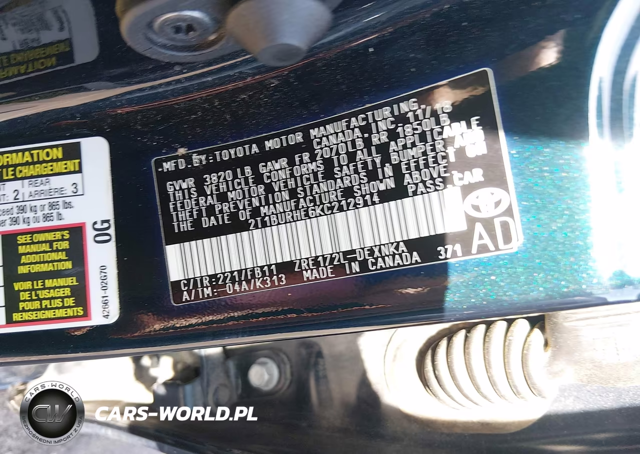 2019 Toyota Corolla Le VIN:2T1BURHE6KC212914 - 9