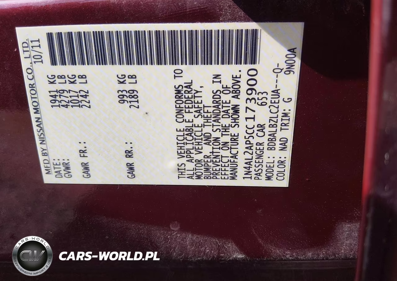 2012 Nissan Altima 2.5 S VIN:1N4AL2AP5CC173900 - 9