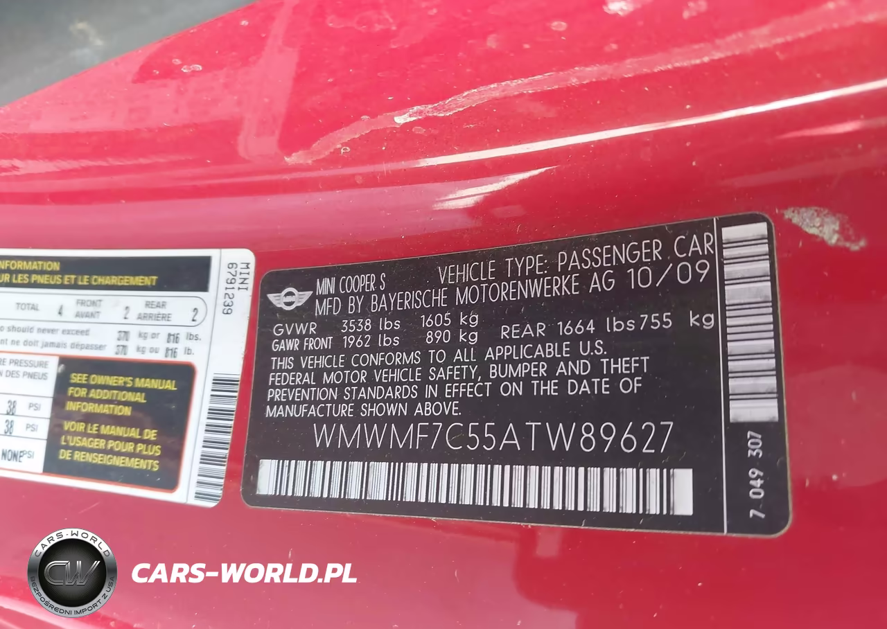 2010 Mini Cooper S VIN:WMWMF7C55ATW89627 - 9