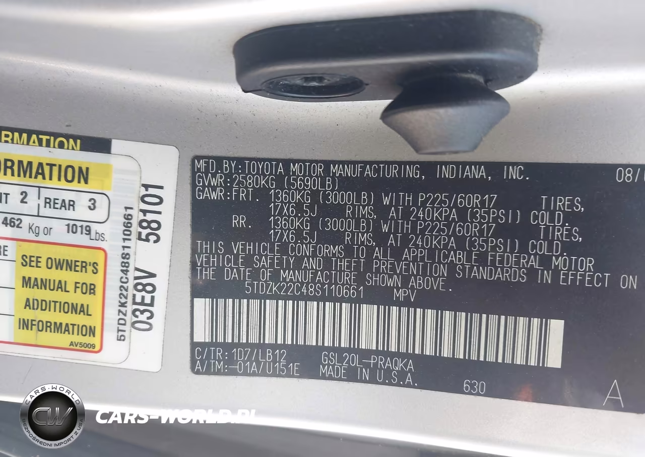 2008 Toyota Sienna VIN:5TDZK22C48S110661 - 9