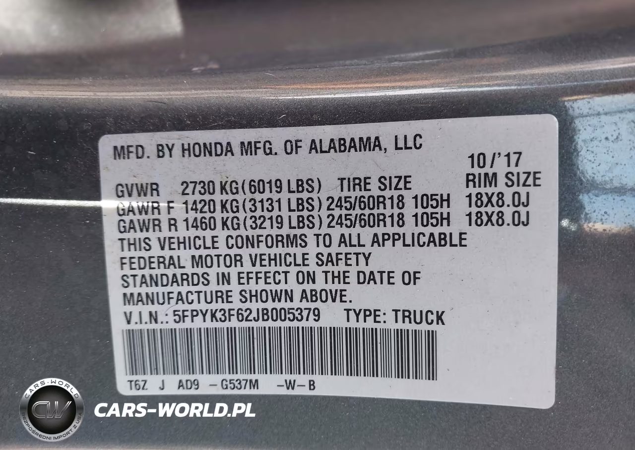 2018 Honda Ridgeline Rtl-T VIN:5FPYK3F62JB005379 - 9