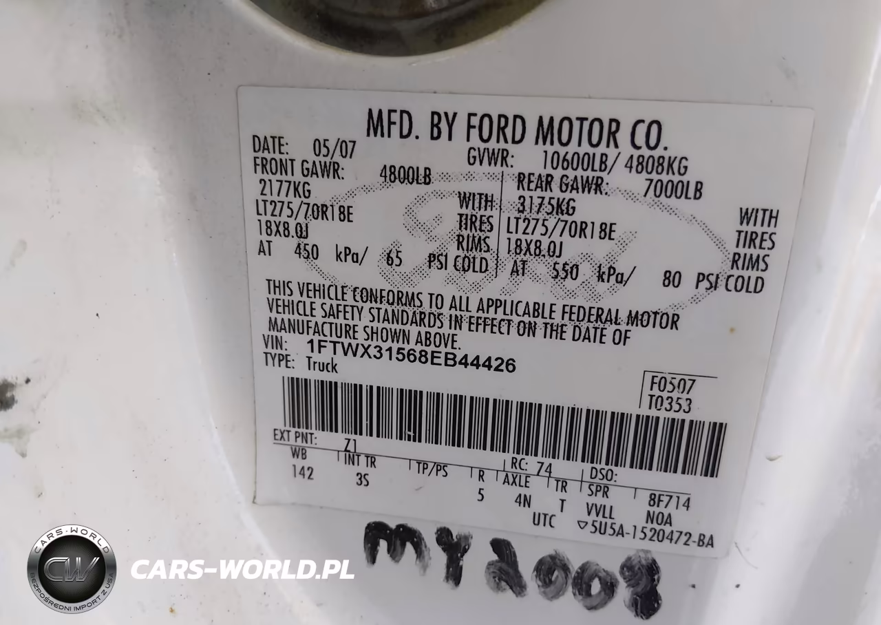 2008 Ford Super Duty F-350 Srw Fx4-Lariat-Xl-Xlt VIN:1FTWX31568EB44426 - 8