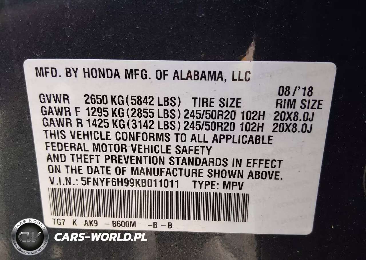 2019 Honda Pilot Touring VIN:5FNYF6H99KB011011 - 9
