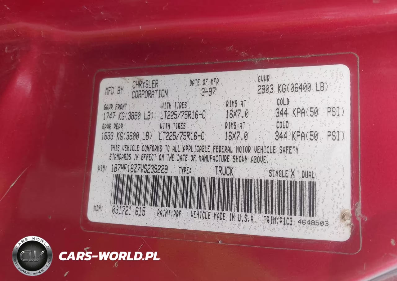 1997 Dodge Ram 1500 Lt VIN:1B7HF16Z7VS239229 - 9