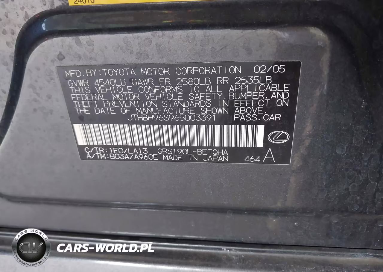 2006 Lexus Gs 300 VIN:JTHBH96S965003391 - 9