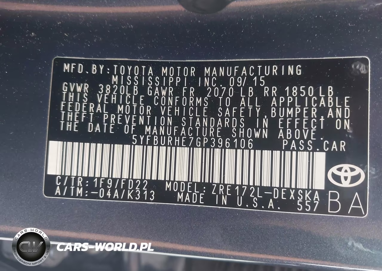 2016 Toyota Corolla S Plus VIN:5YFBURHE7GP396106 - 9