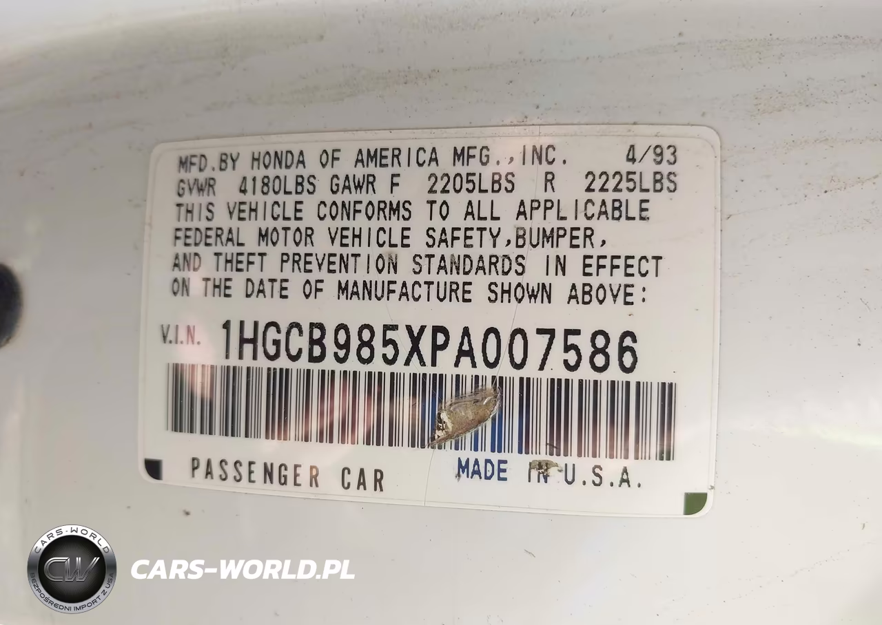 1993 Honda Accord Lx VIN:1HGCB985XPA007586 - 9