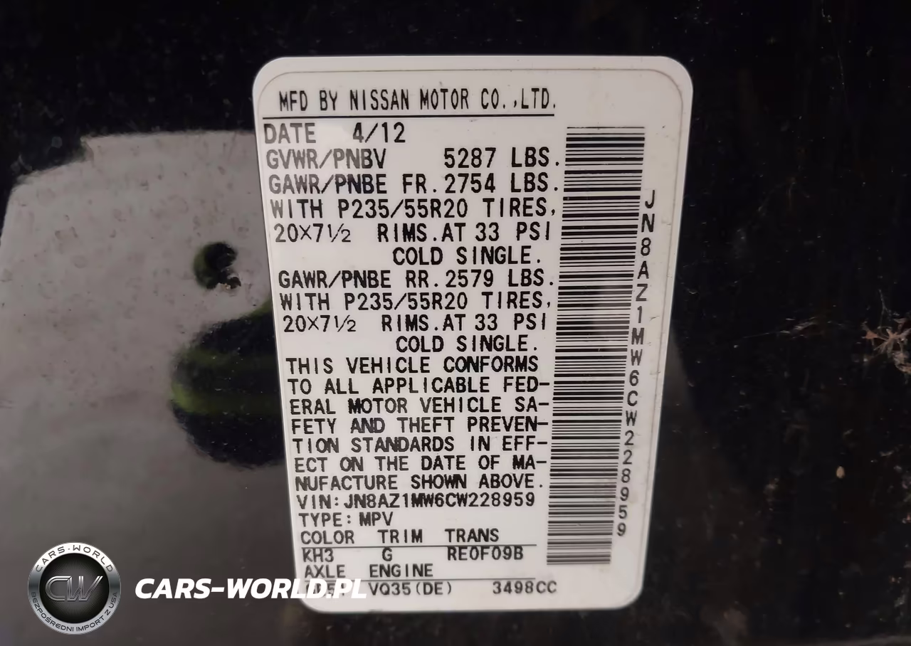 2012 Nissan Murano Le VIN:JN8AZ1MW6CW228959 - 9
