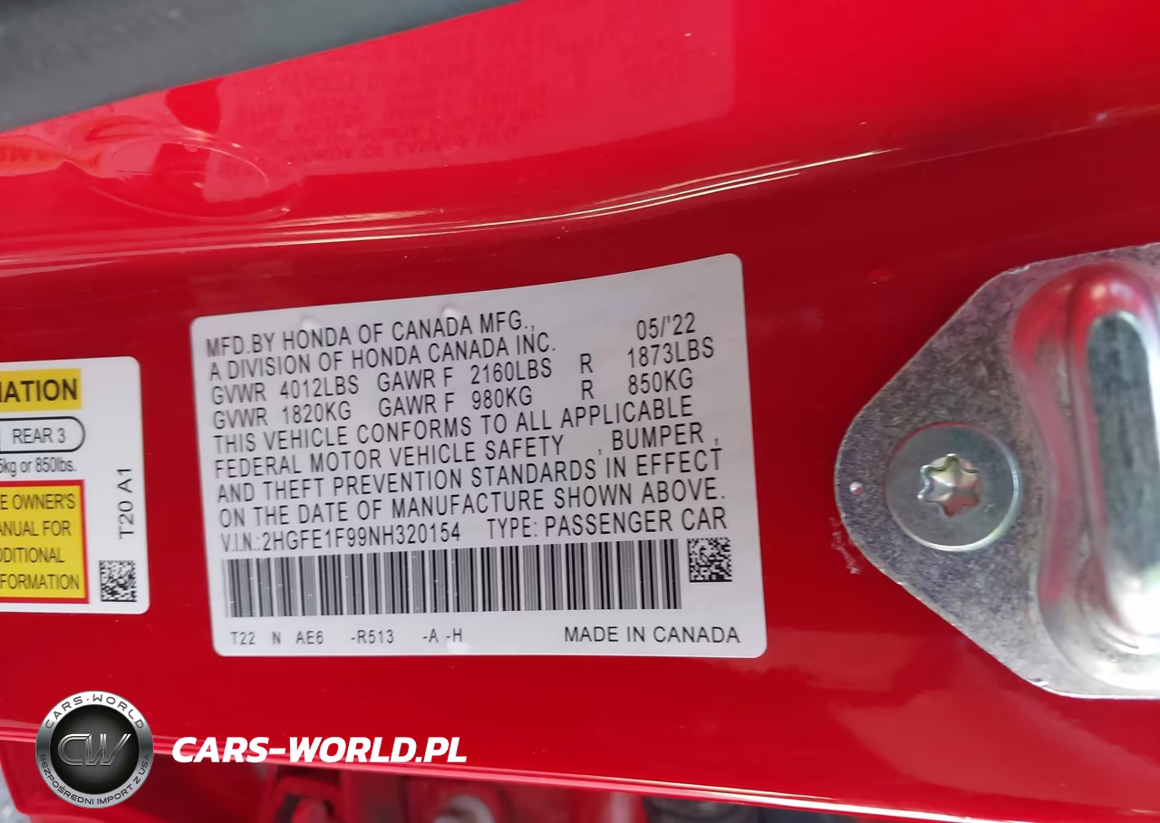 2022 Honda Civic Touring VIN:2HGFE1F99NH320154 - 9