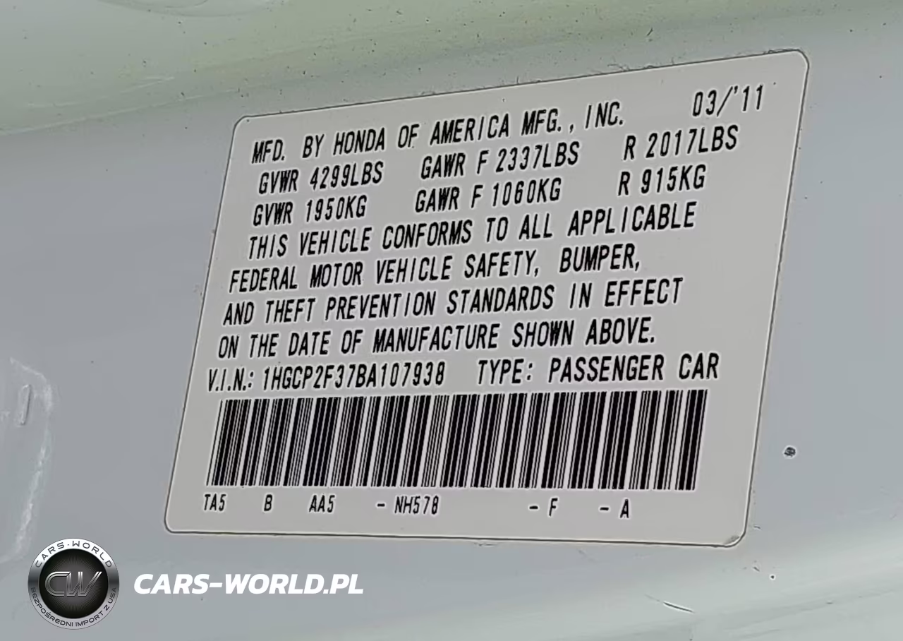 2011 Honda Accord 2.4 Lx VIN:1HGCP2F37BA107938 - 9