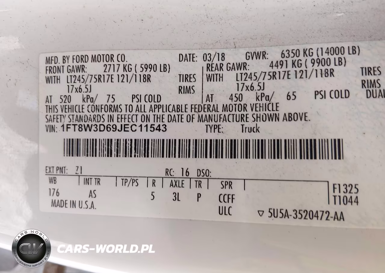 2018 Ford F-350 Xl VIN:1FT8W3D69JEC11543 - 7