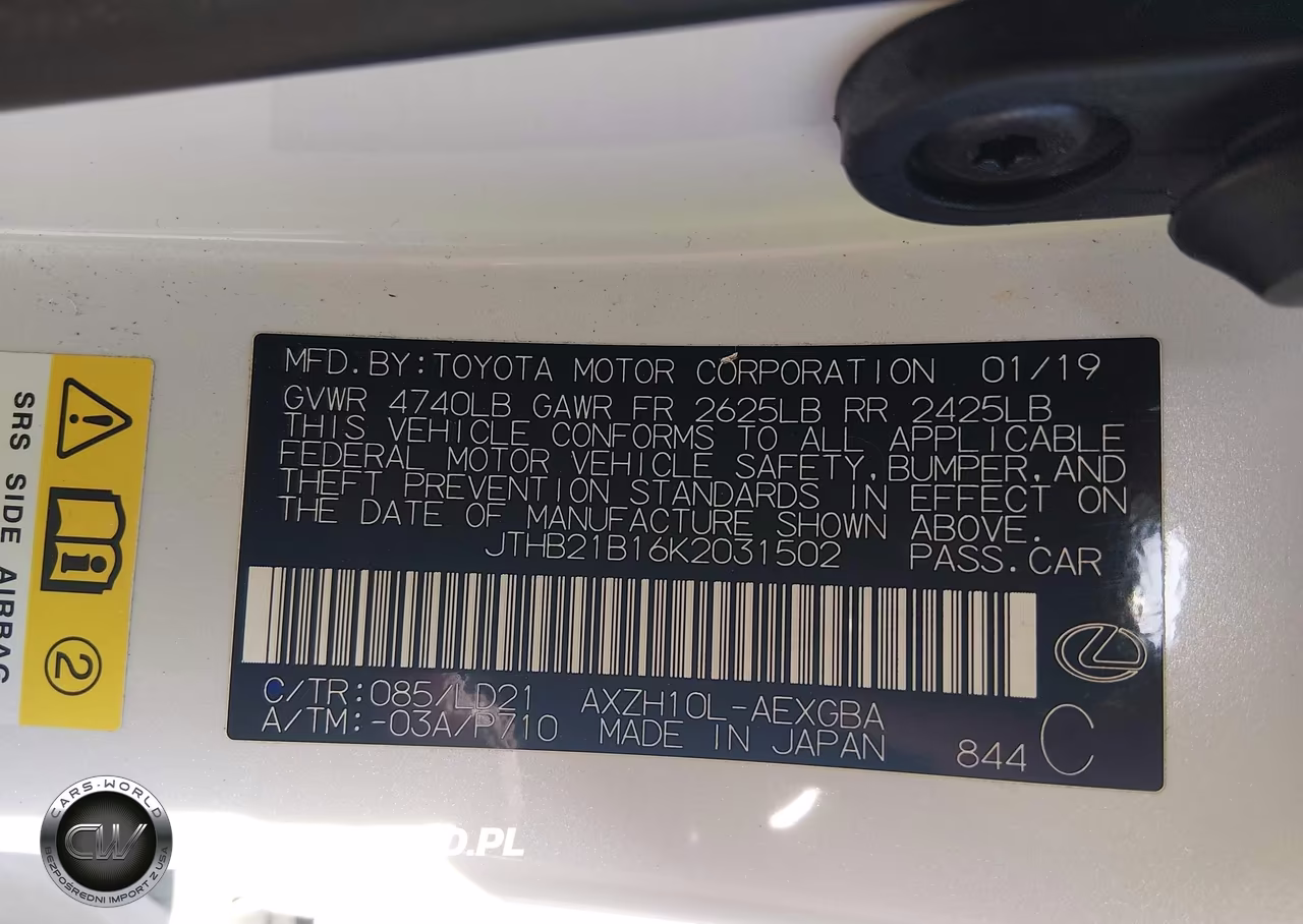 2019 Lexus Es 300H VIN:JTHB21B16K2031502 - 9