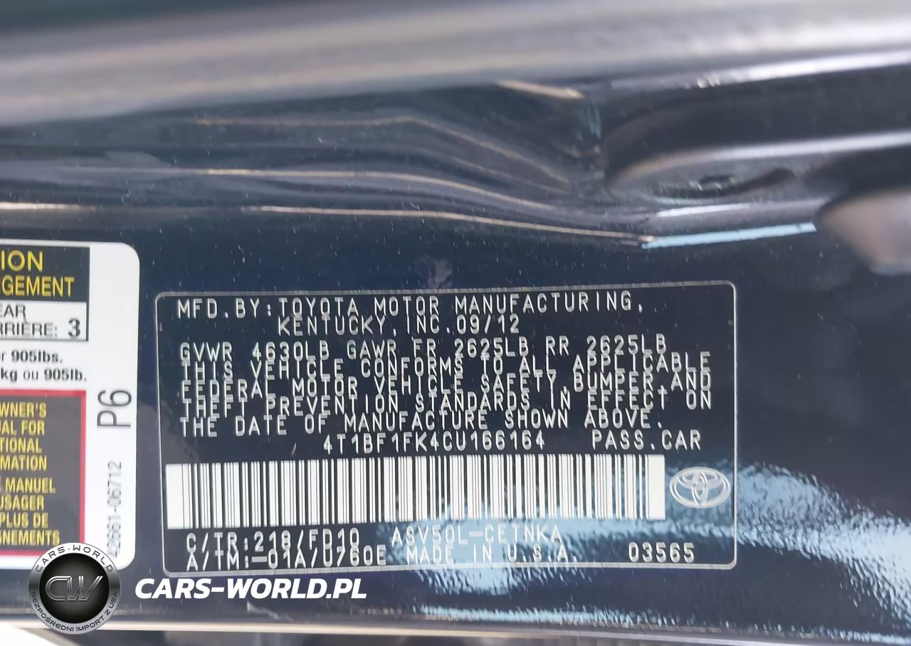 2012 Toyota Camry Le VIN:4T1BF1FK4CU166164 - 9