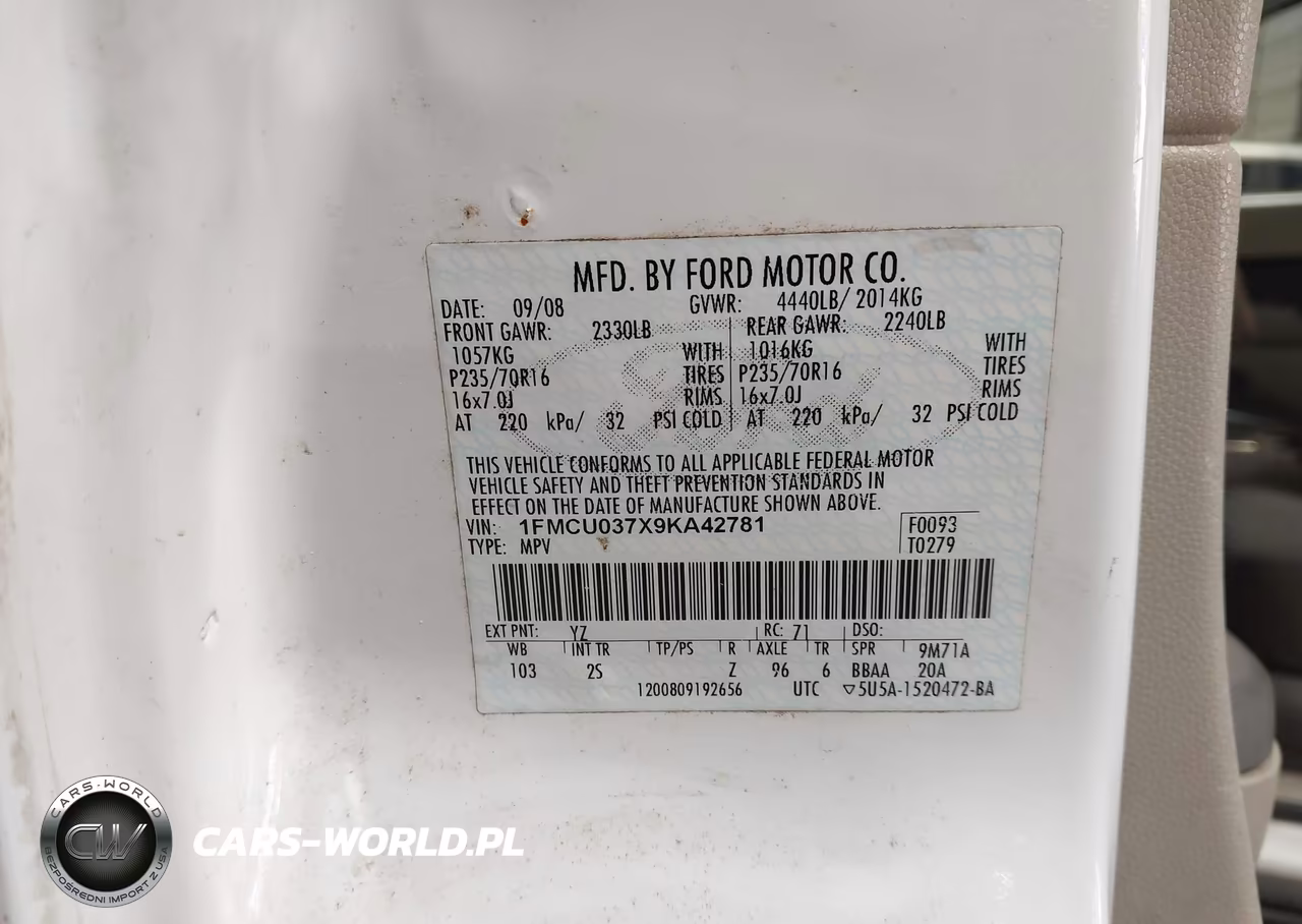2009 Ford Escape Xlt VIN:1FMCU037X9KA42781 - 9