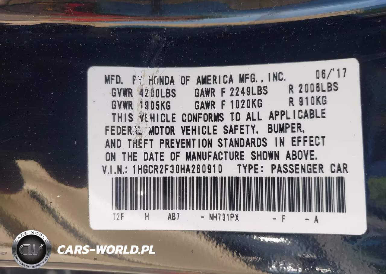 2017 Honda Accord Lx VIN:1HGCR2F30HA260910 - 9
