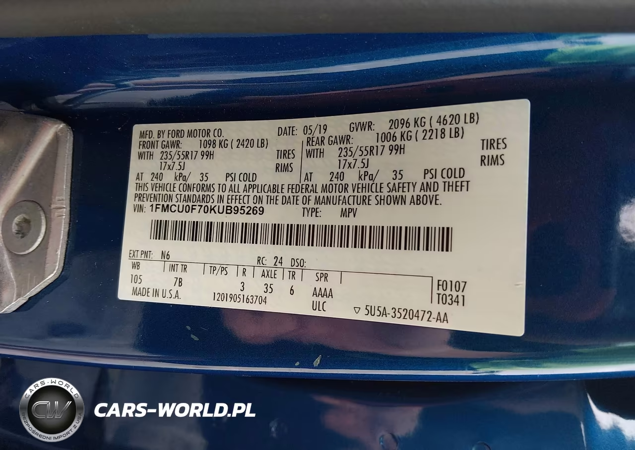 2019 Ford Escape S VIN:1FMCU0F70KUB95269 - 9