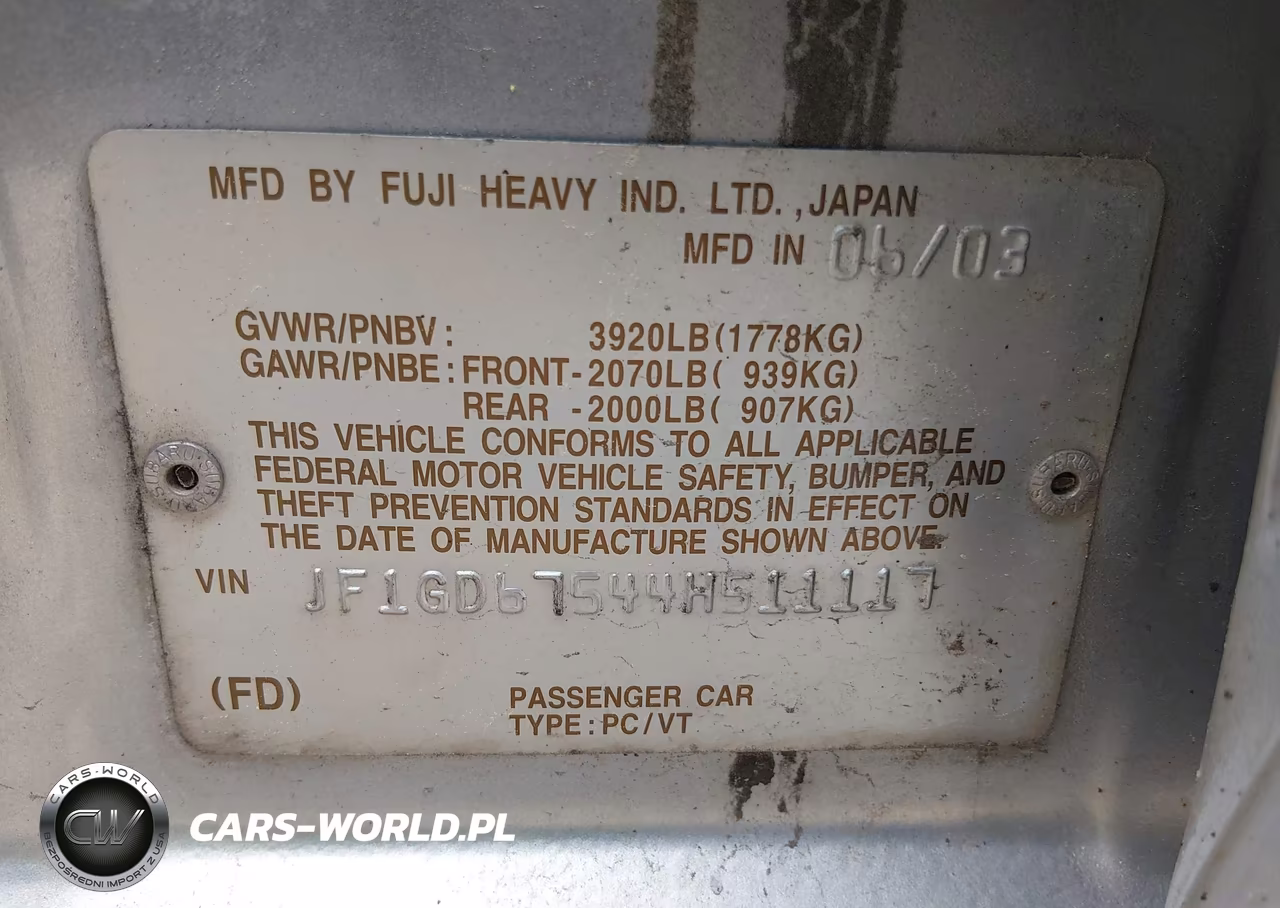 2004 Subaru Impreza 2.5Rs VIN:JF1GD67544H511117 - 9
