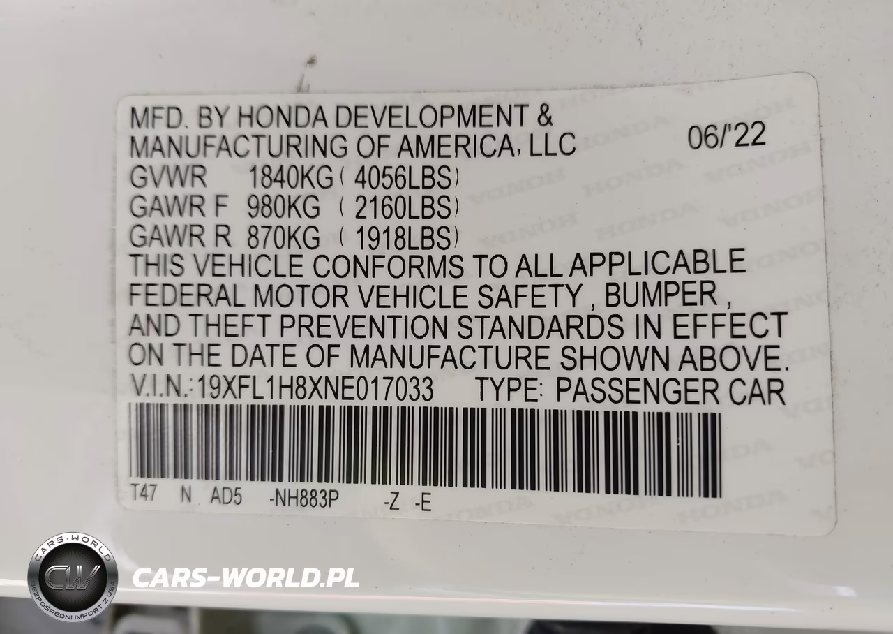 2022 Honda Civic Sport Touring VIN:19XFL1H8XNE017033 - 9