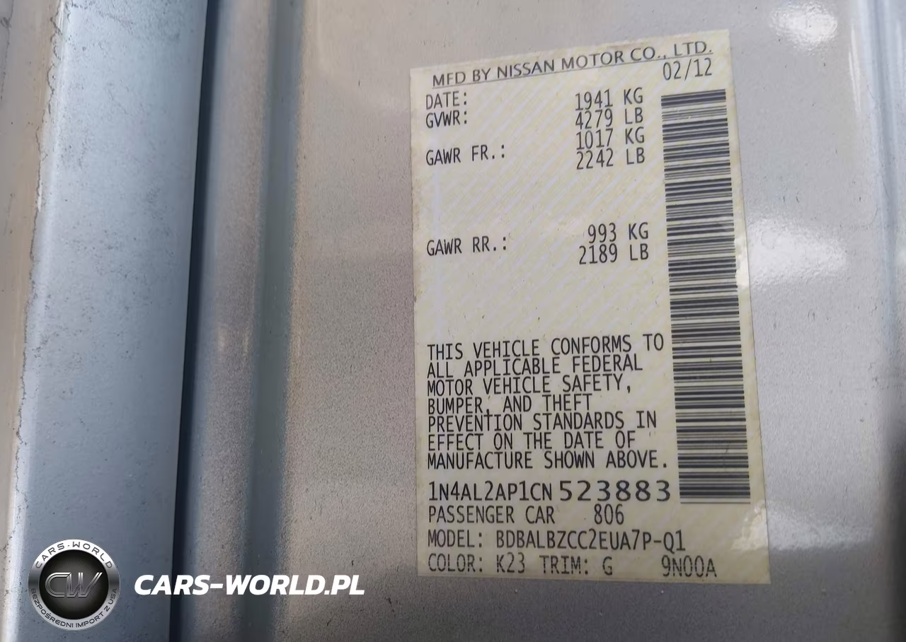 2012 Nissan Altima 2.5 S VIN:1N4AL2AP1CN523883 - 9
