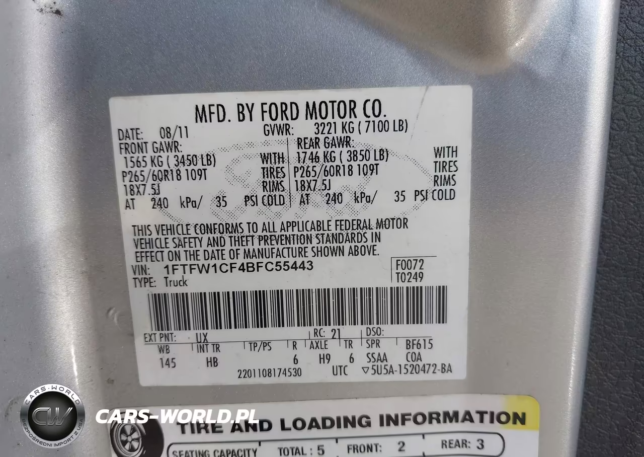 2011 Ford F-150 Lariat VIN:1FTFW1CF4BFC55443 - 9