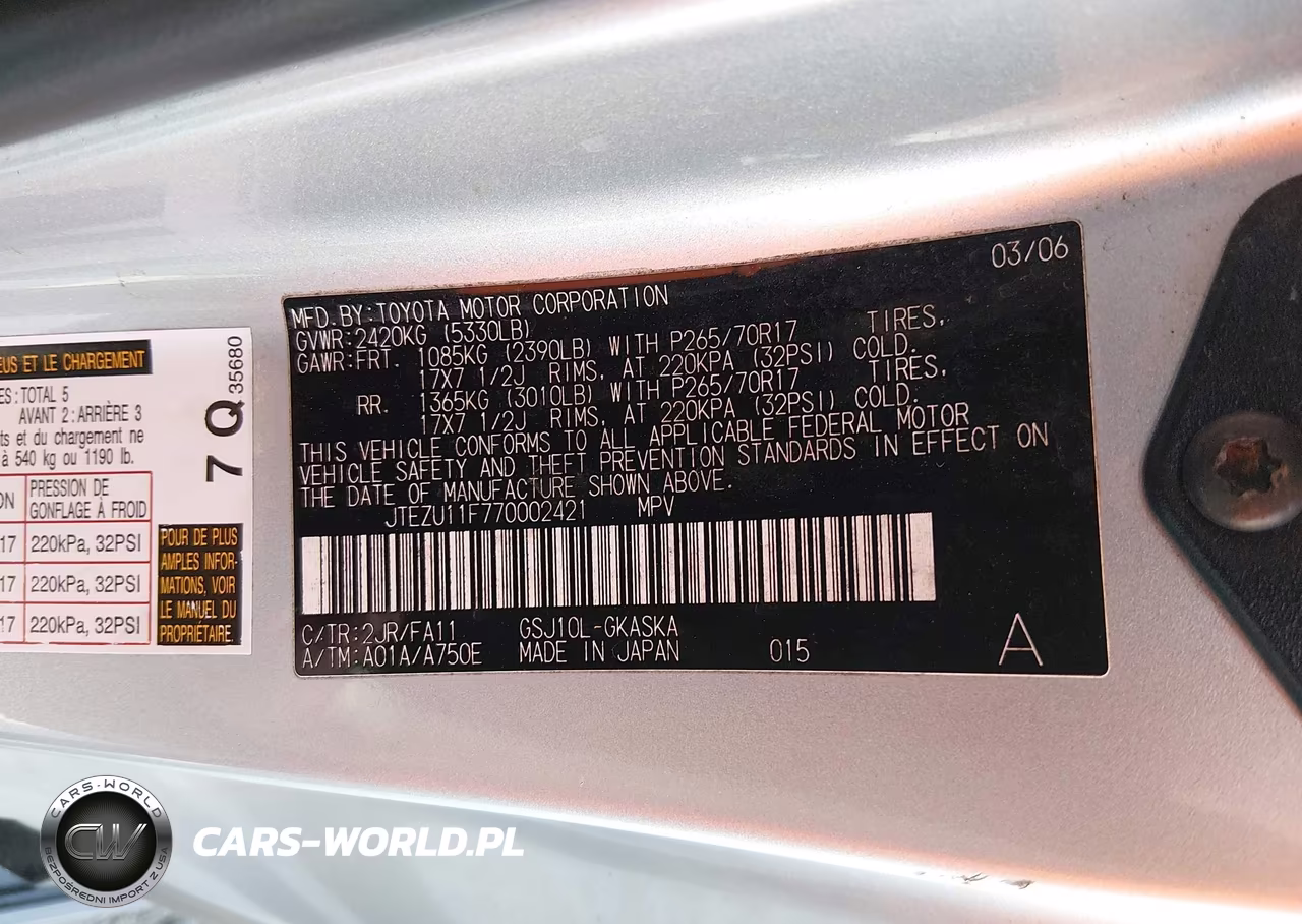 2007 Toyota Fj Cruiser VIN:JTEZU11F770002421 - 9