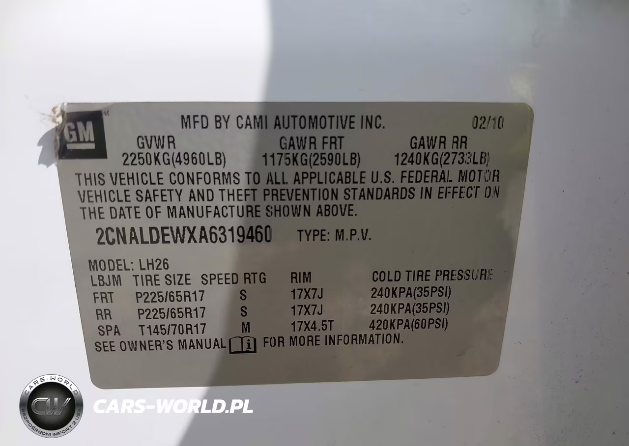 2010 Chevrolet Equinox Lt VIN:2CNALDEWXA6319460 - 9