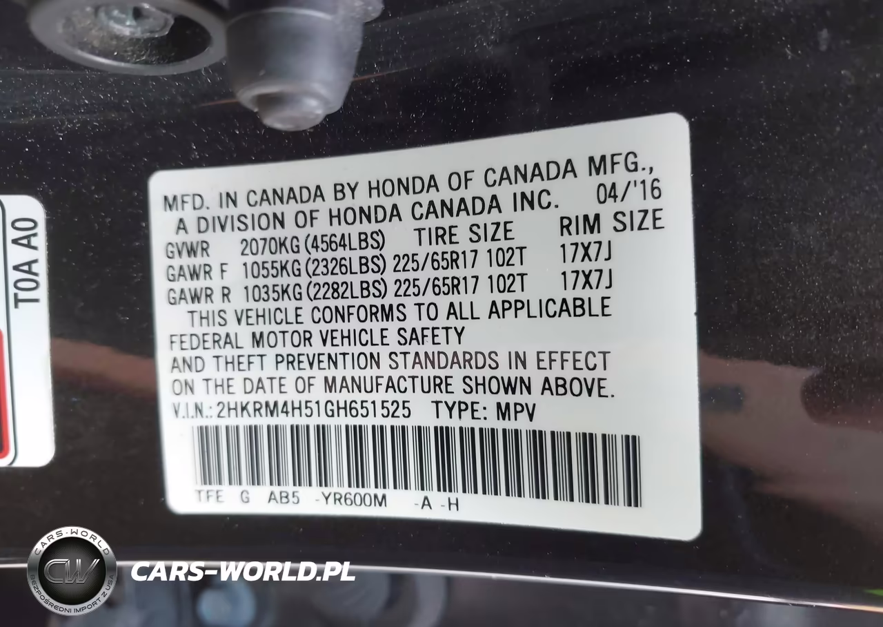 2016 Honda Cr-V Ex VIN:2HKRM4H51GH651525 - 9