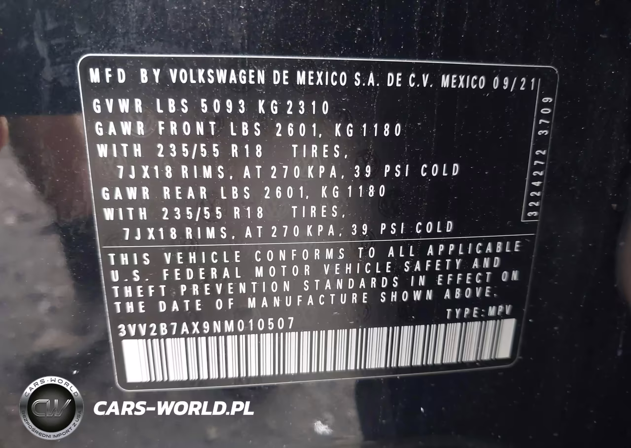 2022 Volkswagen Tiguan 2.0T Se VIN:3VV2B7AX9NM010507 - 9
