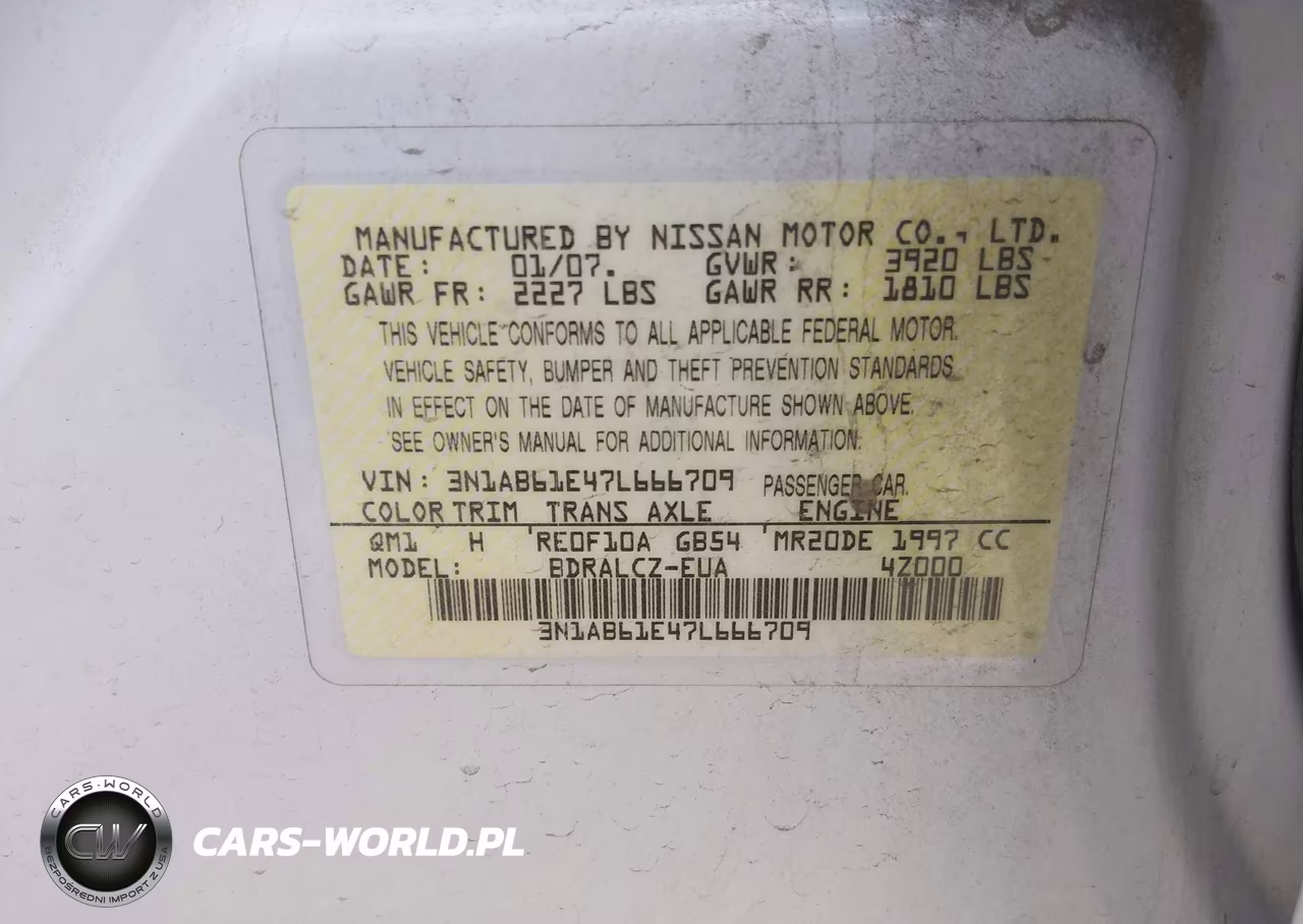 2007 Nissan Sentra 2.0 VIN:3N1AB61E47L666709 - 9