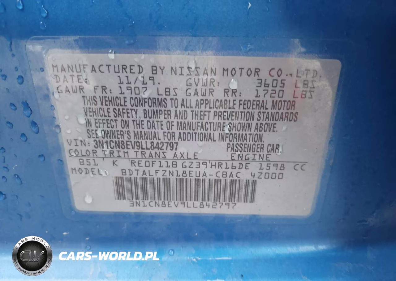 2020 Nissan Versa Sv Xtronic Cvt VIN:3N1CN8EV9LL842797 - 9