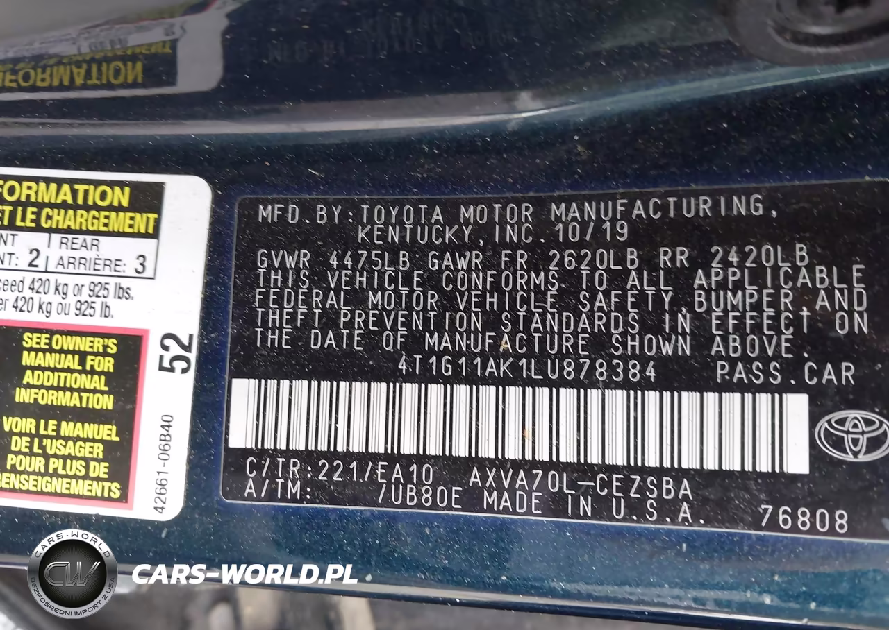 2020 Toyota Camry Se VIN:4T1G11AK1LU878384 - 9
