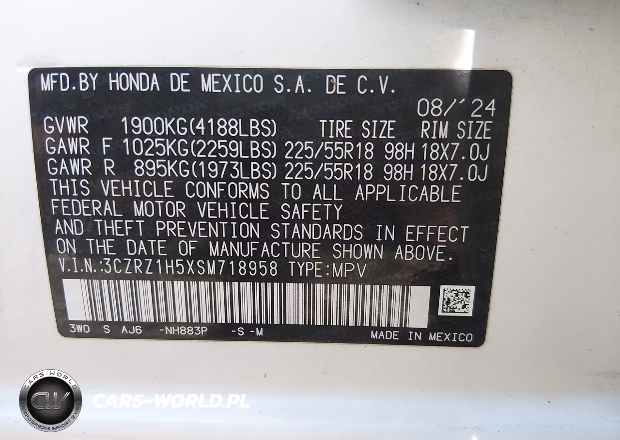 2025 Honda Hr-V 2Wd Sport VIN:3CZRZ1H5XSM718958 - 9