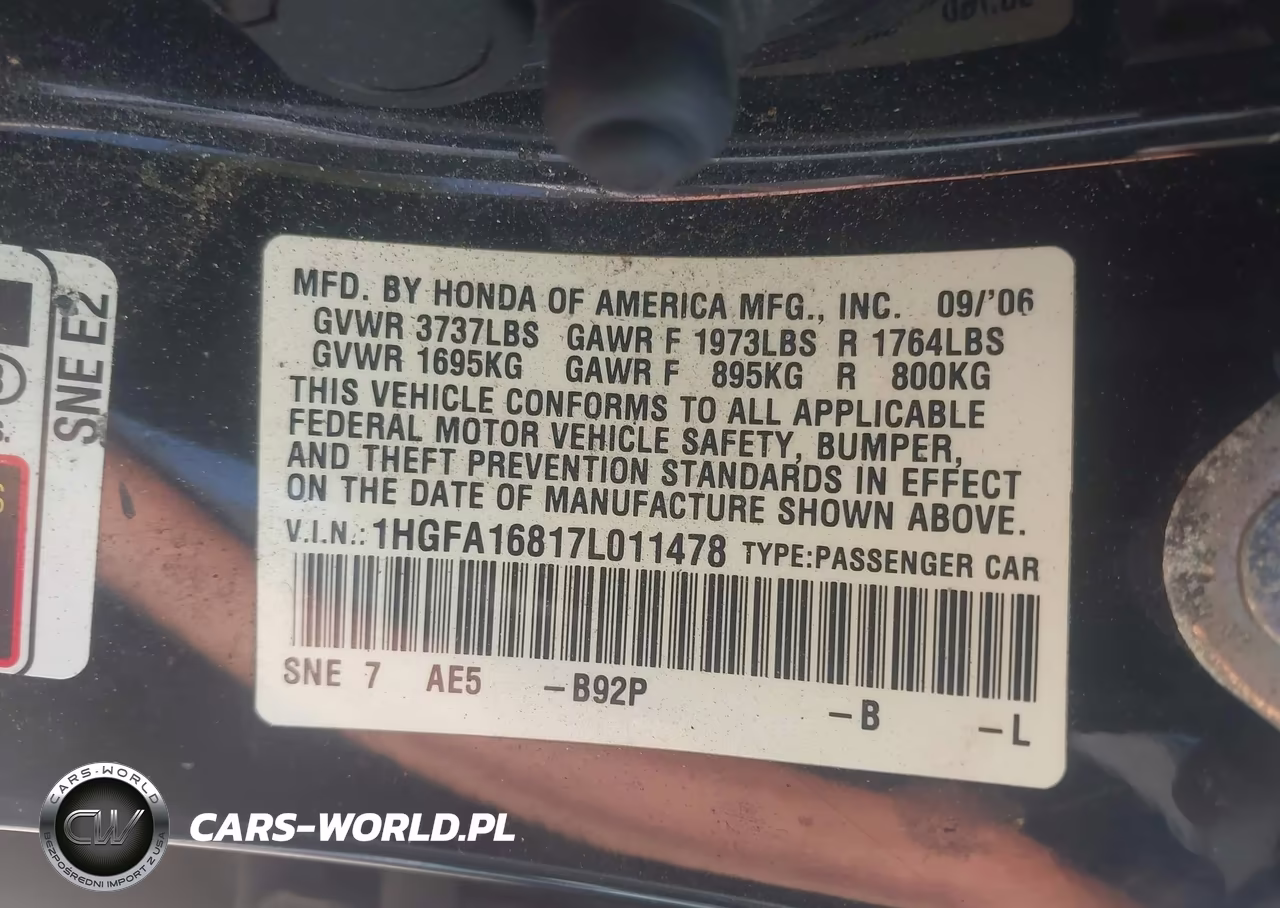2007 Honda Civic Ex VIN:1HGFA16817L011478 - 9