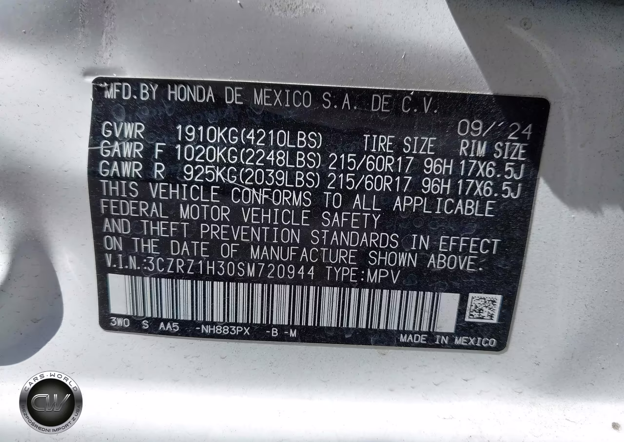 2025 Honda Hr-V 2Wd Lx VIN:3CZRZ1H30SM720944 - 9