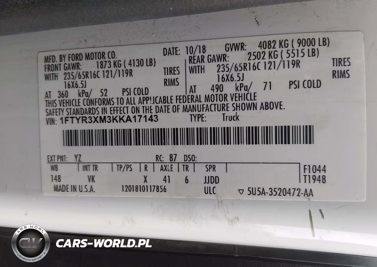 2019 Ford Transit-250 VIN:1FTYR3XM3KKA17143 - 9