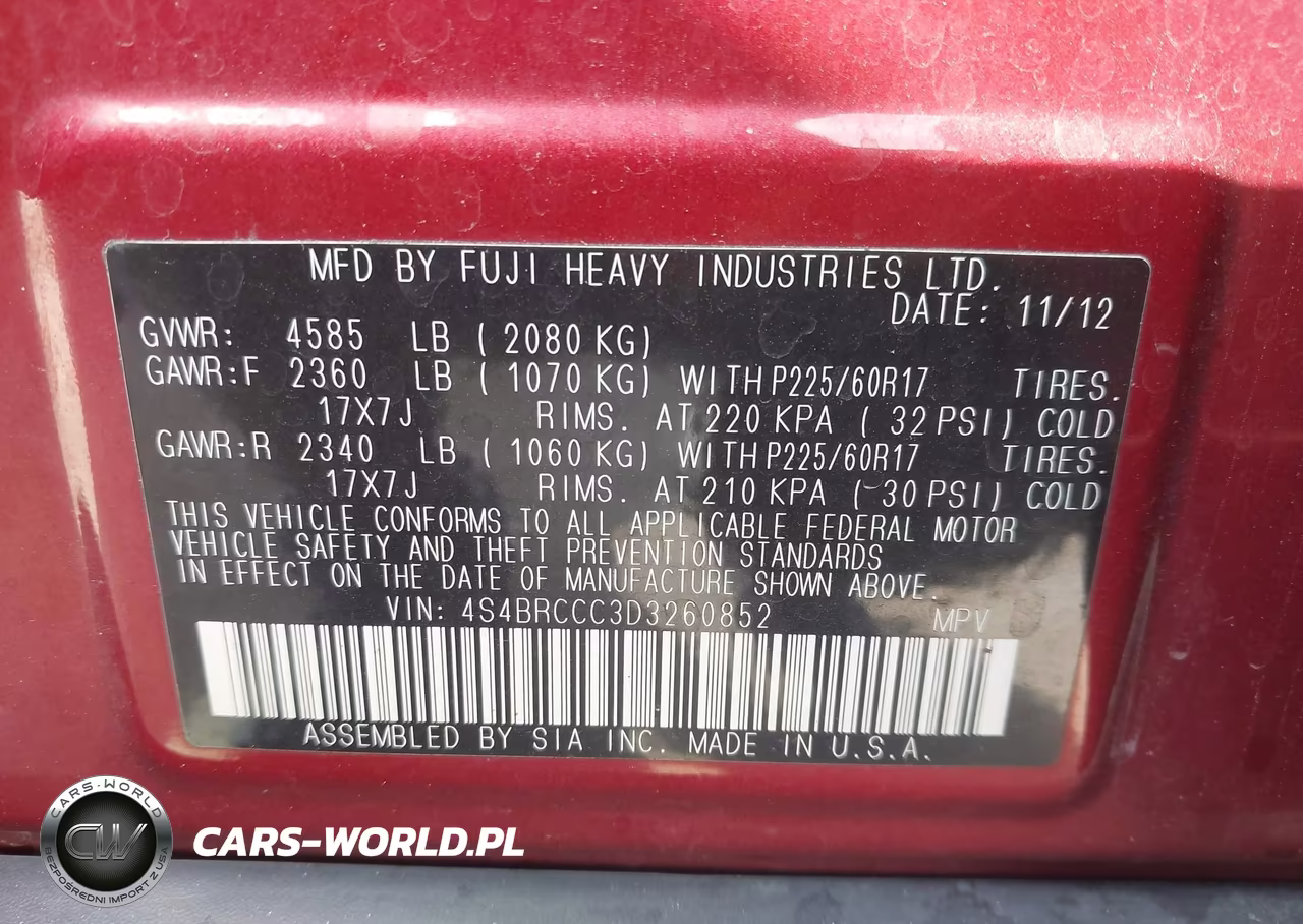 2013 Subaru Outback 2.5I Premium VIN:4S4BRCCC3D3260852 - 9