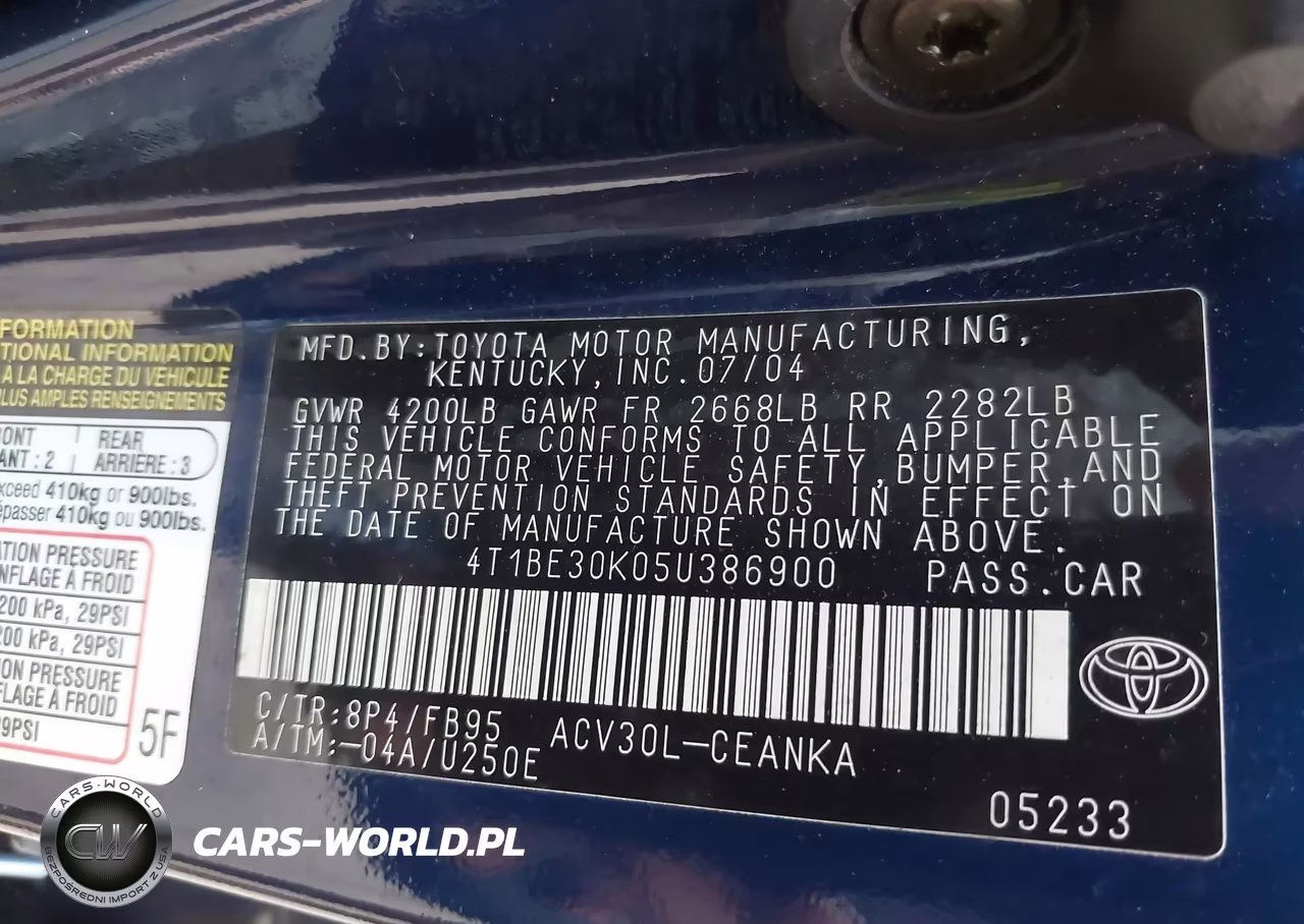 2005 Toyota Camry Le VIN:4T1BE30K05U386900 - 9