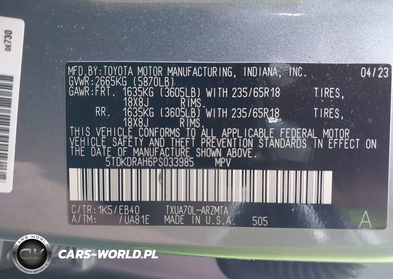 2023 Toyota Highlander Xle VIN:5TDKDRAH6PS033985 - 9