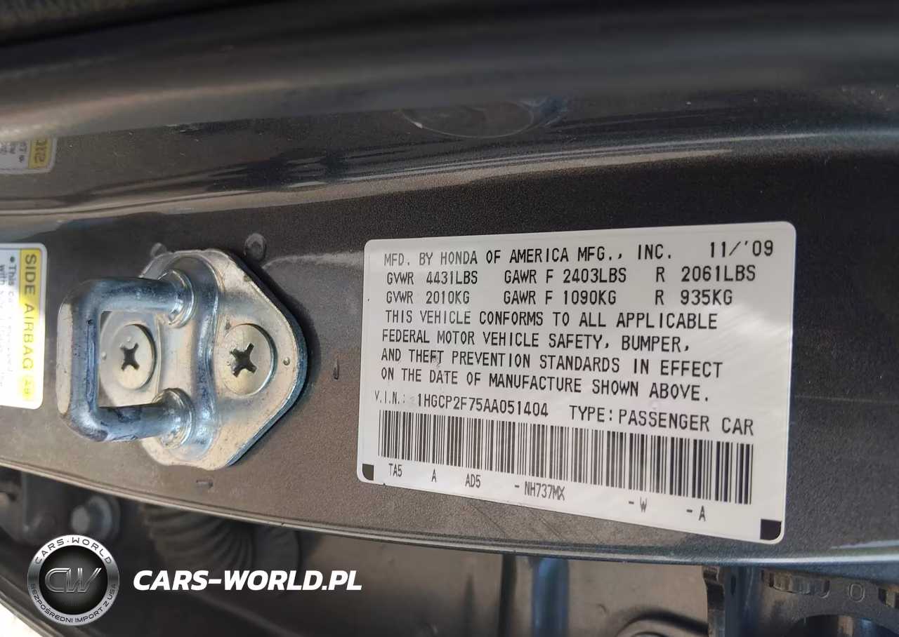 2010 Honda Accord 2.4 Ex VIN:1HGCP2F75AA051404 - 9