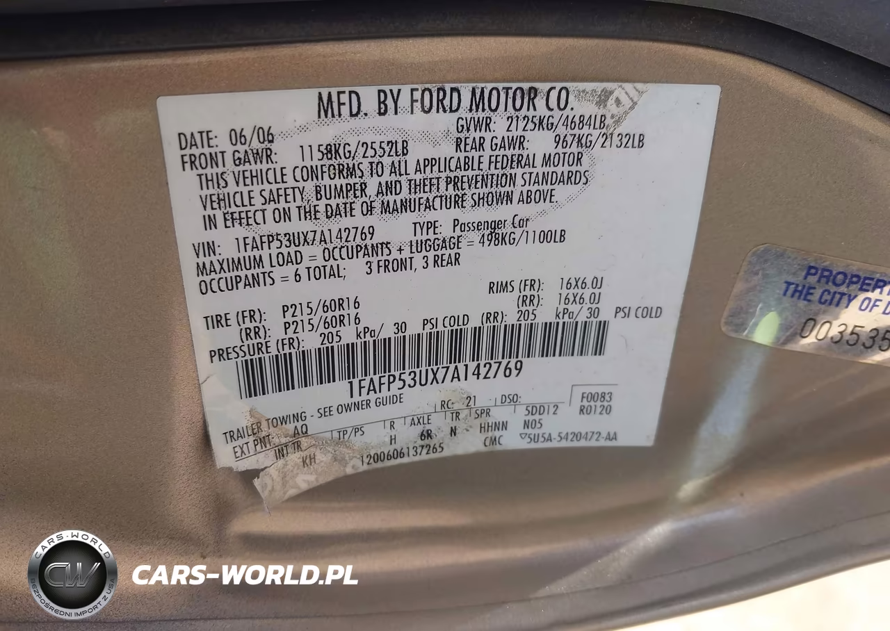 2007 Ford Taurus Se VIN:1FAFP53UX7A142769 - 9