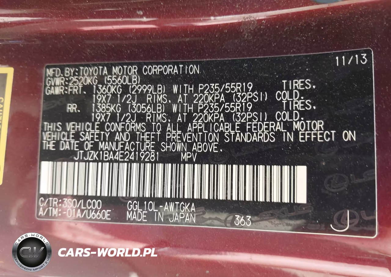 2014 Lexus Rx 350 VIN:JTJZK1BA4E2419281 - 9