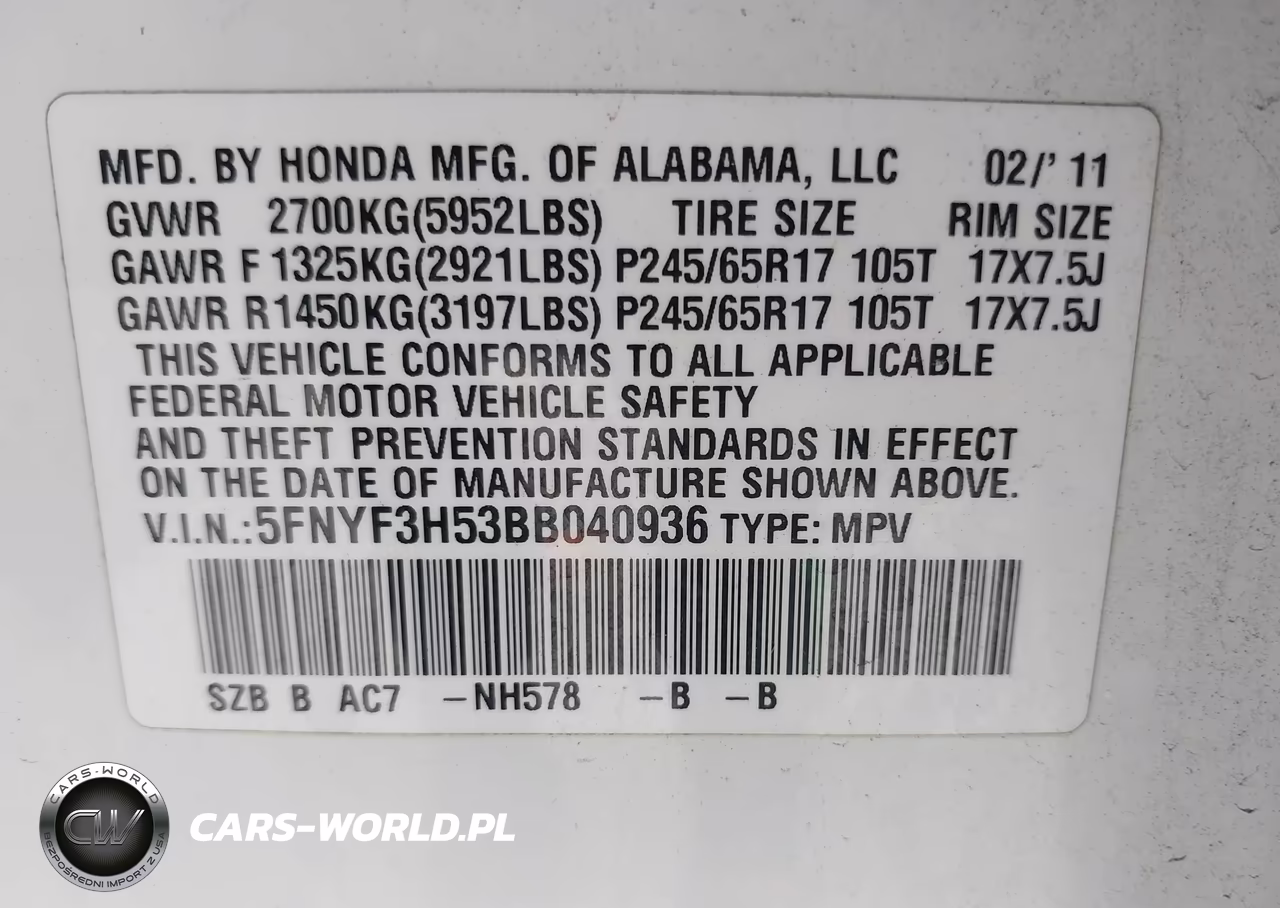 2011 Honda Pilot Ex-L VIN:5FNYF3H53BB040936 - 9
