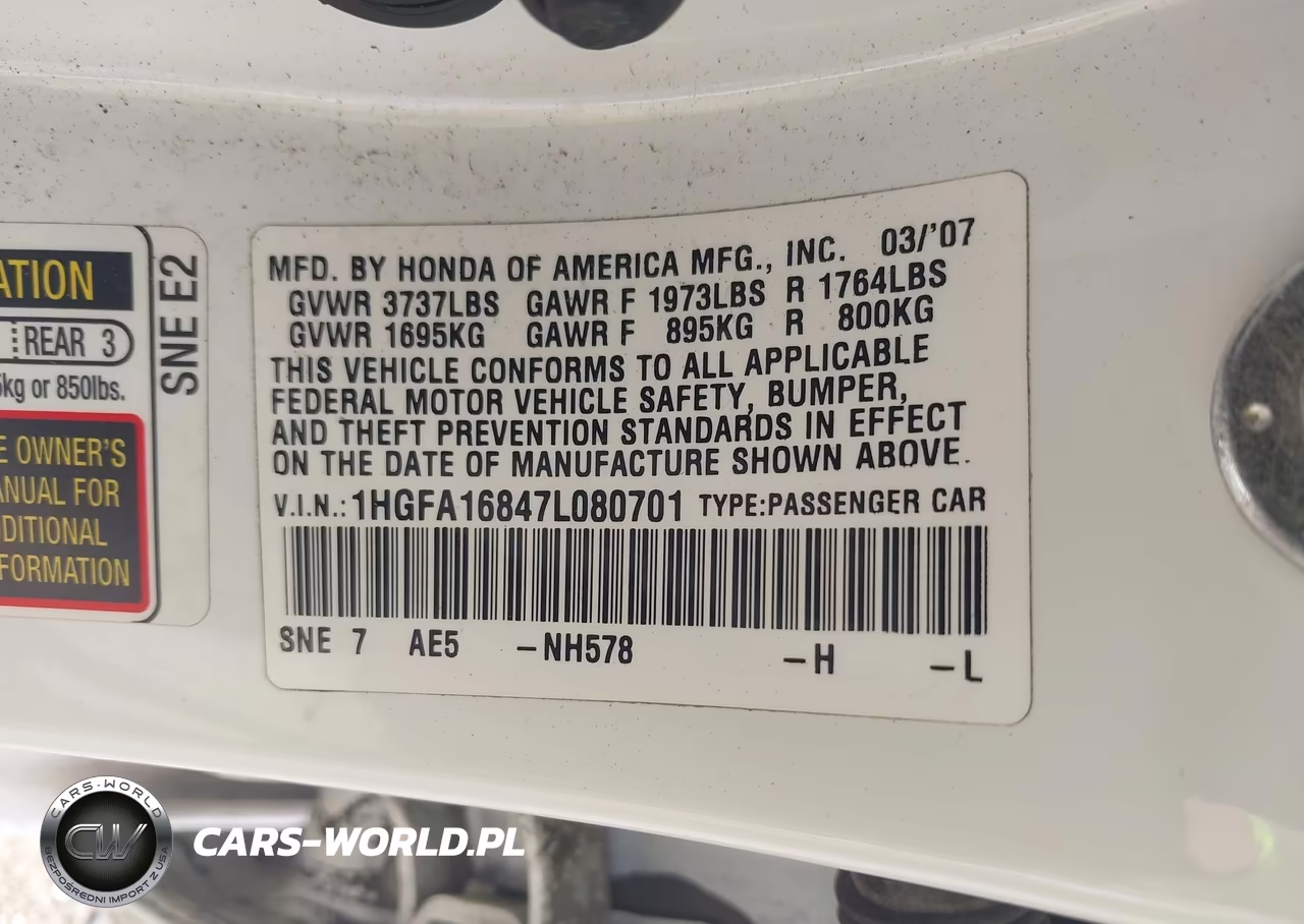 2007 Honda Civic Ex VIN:1HGFA16847L080701 - 9