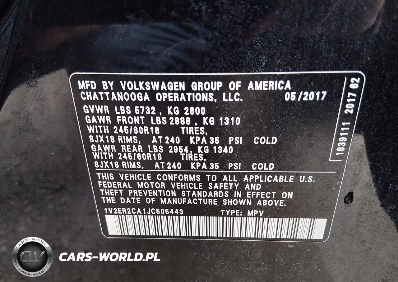 2018 Volkswagen Atlas 3.6L V6 Sel VIN:1V2ER2CA1JC505443 - 9