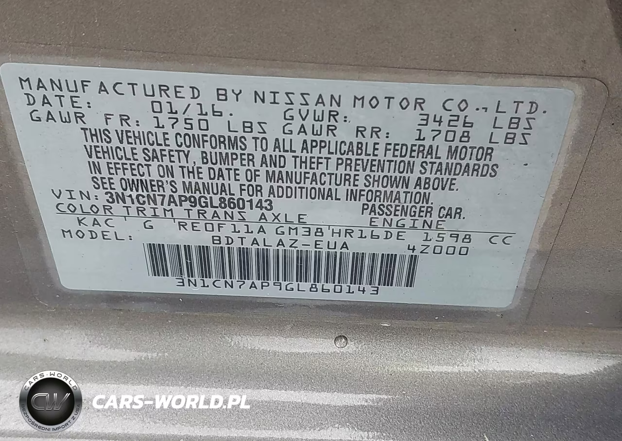 2016 Nissan Versa 1.6 S+ VIN:3N1CN7AP9GL860143 - 9