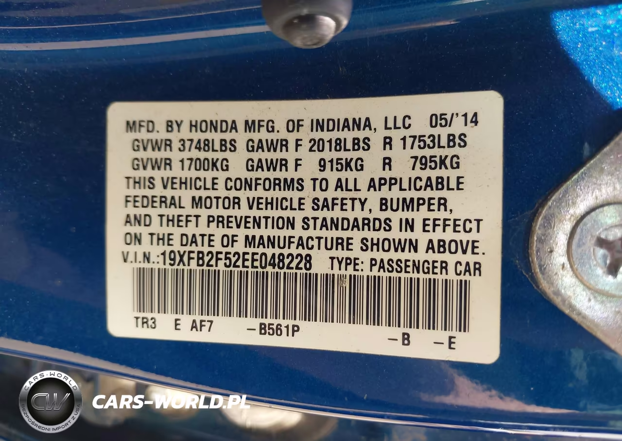 2014 Honda Civic Lx VIN:19XFB2F52EE048228 - 9